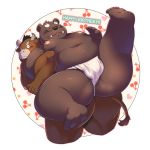  2016 anthro bear belly blush bovine brown_fur bulge cattle clothing duo english_text eyes_closed eyewear fundoshi fur glasses humanoid_hands japanese_clothing male mammal moobs navel nipples overweight overweight_male text un0sk underwear 