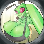  antennae arthropod big_breasts breasts bugzapper claws clothing eliot_(heroic_ones) female frown huge_breasts hyper hyper_breasts insect mandibles mantis non-mammal_breasts peephole perspective red_eyes shirt text toes winterwarning 