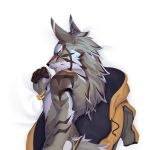  2018 anthro biceps black_nose canine claws clothing fur hair hoodie low_res male mammal seth_(tas) tokyo_afterschool_summoners ty_arashi 