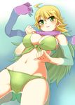  afloat bikini blonde_hair blush breasts cleavage fringe_trim front-tie_top green_bikini green_eyes hoshii_miki idolmaster idolmaster_(classic) large_breasts scarf short_hair solar_kaichuudentou solo swimsuit water 