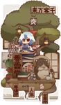  birdcage book cage chibi doll gurageida head_wings highres horns kirisame_marisa lantern matryoshka_doll morichika_rinnosuke red_eyes single_head_wing sitting smile solo tanuki tokiko_(touhou) touhou translation_request tree wings 