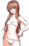  bikini brown_eyes brown_hair long_hair navel original simple_background solo swimsuit white_background white_bikini yuuji_(and) 