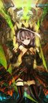  abstract absurdres ahoge black_dress black_eyes breasts brown_hair contrapposto dress fingerless_gloves gloves hairband headpiece highres lm7_(op-center) looking_at_viewer original pointy_ears skirt small_breasts solo standing thigh_strap thighhighs zettai_ryouiki 