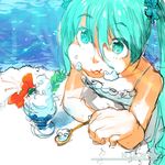  blue_hair eating face food foreshortening full_mouth hands hatsune_miku ice_cream kazeto long_hair looking_up pool raised_eyebrows sketch solo spoon twintails vocaloid water 