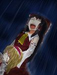  alice_margatroid blonde_hair blood brown_hair closed_eyes crying detached_sleeves hairband hakurei_reimu long_hair multiple_girls poshi_(ginmokusei) rain tears touhou 