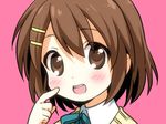  brown_eyes brown_hair hirasawa_yui k-on! school_uniform short_hair solo usashiro_mani 