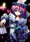  bug butterfly fan folding_fan hat insect koharuu paper_fan petals purple_hair saigyouji_yuyuko solo touhou 