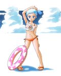  arm_up bikini blue_eyes blue_hair chappu food innertube original popsicle sandals see-through short_hair solo swimsuit 