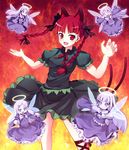  &gt;_&lt; :d animal_ears braid cat_ears cat_tail closed_eyes fairy_wings greave_(asterism) kaenbyou_rin looking_at_viewer multiple_girls multiple_tails open_mouth red_eyes red_hair short_hair smile tail touhou twin_braids twintails wings xd zombie_fairy 