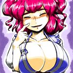  amber_manzyu blush breasts cleavage eyebrows hair_bobbles hair_ornament huge_breasts onozuka_komachi red_hair short_hair solo touhou two_side_up 