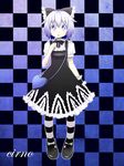  alternate_costume bad_id bad_pixiv_id bag blue_eyes blue_hair candy character_name checkered checkered_background cirno dress food gothic_lolita handbag heart lolita_fashion lollipop no_wings short_hair solo touhou uta_(kuroneko) 