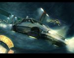  back_to_the_future car cloud delorean dutch_angle flying ground_vehicle gullwing_doors motor_vehicle night night_sky no_humans rain science_fiction sky taxi time_machine 