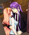  1girl bad_id bad_pixiv_id couple formal glasses hetero kamui_gakupo long_hair megurine_luka ohse pink_hair purple_hair suit vocaloid 