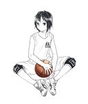  aharan bad_id bad_pixiv_id ball basketball black_hair full_body hands knee_pads monochrome original shoes short_hair simple_background sketch sneakers solo sportswear spot_color white_background 
