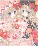  blonde_hair blue_eyes blush bow dual_persona flower hands hat lily_black lily_white long_hair marker_(medium) multiple_girls open_mouth paint_(medium) pekopokox petals shikishi shy smile touhou traditional_media wings 