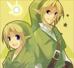  back-to-back blonde_hair blue_eyes dual_persona edacchi fairy hat link male_focus multiple_boys navi pointy_ears smile the_legend_of_zelda the_legend_of_zelda:_ocarina_of_time young_link 