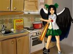  4chan artist_request cooking food japanese_bird_cooking_spaghetti kitchen meme parody pasta pot reiuji_utsuho sketch solo touhou wings 