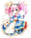  alternate_costume blue_dress blue_eyes blue_flower blue_rose child dress flower frills gothic_lolita hagino_kaede hair_flower hair_ornament headdress lolita_fashion pink_hair presea_combatir red_flower red_rose rose solo stuffed_animal stuffed_toy tales_of_(series) tales_of_symphonia white_background 