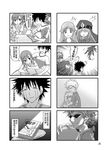  3girls 4koma azumanga_daiou bad_id bad_pixiv_id chinese chiyo_chichi comic greyscale highres hpflower index just_as_planned kamijou_touma misaka_mikoto monochrome multiple_4koma multiple_boys multiple_girls parody sasha_kruschschev to_aru_majutsu_no_index translation_request tsuchimikado_motoharu 