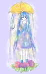  blue_eyes boots dress hatsune_miku long_hair mugimaro35 rain solo twintails umbrella very_long_hair vocaloid 