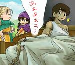  1girl bed bianca blonde_hair borongo braid brown_hair cape chinyan closed_eyes dragon_quest dragon_quest_v embarrassed hero_(dq5) imagining long_hair ponytail surprised turban younger 
