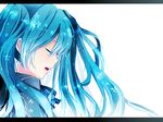  aqua_hair bad_id bad_pixiv_id blue_hair closed_eyes earrings hatsune_miku itamidome jewelry letterboxed long_hair music open_mouth portrait profile simple_background singing solo twintails vocaloid wallpaper 