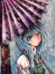  bad_id bad_pixiv_id blue_eyes blue_hair dot_heit heterochromia karakasa_obake long_hair purple_umbrella rain red_eyes solo tatara_kogasa tears touhou umbrella 