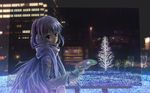  bad_id bad_pixiv_id bare_tree blue_eyes building earmuffs highres light long_hair long_sleeves looking_back night night_sky original outdoors painting palette purple_hair scarf sidelocks sky solo totuka tree upper_body wallpaper 