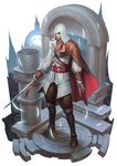  artist_request assassin's_creed_(series) assassin's_creed_ii blade cape ezio_auditore_da_firenze feathers gloves hood male_focus solo sword vambraces weapon 