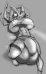  abs anthro big_breasts breasts bulge canine clothed clothing dickgirl eyes_closed greyscale huge_breasts hyper hyper_breasts hyper_bulge intersex lying makeup mammal monochrome muscular muscular_intersex on_back sketch solo thick_bottom_lip torachan torn_clothing 