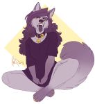  anthro bottomless canine clothed clothing collar facial_piercing female looking_at_viewer mammal nose_piercing open_mouth piercing redpixie septum_piercing sitting solo tongue tongue_out 