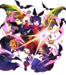  amagai_tarou animal bangs bat black_footwear blue_hair candy chocolate claw_pose cookie detached_sleeves dragon_wings dress eyebrows_visible_through_hair fire_emblem fire_emblem:_seima_no_kouseki fire_emblem_heroes food full_body fur_trim ghost hair_ornament high_heels highres leg_up lollipop long_hair long_sleeves myrrh official_art open_mouth puffy_sleeves purple_eyes shiny shiny_hair socks solo stone striped striped_legwear transparent_background vertical-striped_legwear vertical_stripes wings 