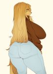  2018 anthro big_breasts big_butt big_thighs breasts butt canine cherrikissu clothed clothing digital_media_(artwork) dog dogmom female fully_clothed hair huge_breasts long_hair mammal portrait rear_view saluki signature simple_background solo three-quarter_portrait white_background 