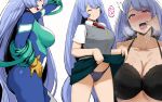  ;) ass black_bra blue_eyes blue_hair blue_panties blush bodysuit boku_no_hero_academia bra breasts breath cleavage commentary_request contrapposto cowboy_shot eyebrows_visible_through_hair from_side hadou_nejire hand_on_hip heart heart-shaped_pupils hews_hack highres huge_breasts large_breasts lifted_by_self long_hair looking_at_viewer multiple_views necktie one_eye_closed panties school_uniform simple_background skin_tight skirt skirt_lift smile symbol-shaped_pupils tongue tongue_out u.a._school_uniform underwear very_long_hair vest 