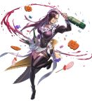  alcohol ankle_boots bangs black_dress black_legwear boots bottle breasts bridal_gauntlets brown_eyes brown_hair bucket candy cuboon detached_sleeves dress fire_emblem fire_emblem_heroes fire_emblem_if food full_body glass_bottle hair_over_one_eye highres holding ice jewelry kagerou_(fire_emblem_if) large_breasts leg_up lips lollipop long_hair looking_away maid maid_headdress official_art parted_lips puffy_sleeves shiny shiny_clothes shiny_hair smile solo thighhighs transparent_background turtleneck wine wine_bottle zettai_ryouiki 