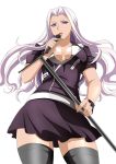  1girl breasts himiko_(ikkitousen) ikkitousen large_breasts lavender_hair long_hair open_mouth purple_eyes solo standing tagme thick_eyebrows thighhighs 