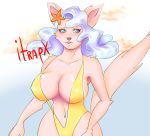  anthro beach big_breasts bikini breasts cat cleavage clothed clothing feline female hi_res itrapx mammal neon nipple_bulge pastel seaside signature skimpy solo summer swimsuit 