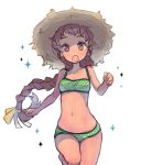  barefoot bikini braid braided_ponytail breasts brown_eyes brown_hair collarbone freckles green_bikini hair_ribbon hat isuzu_(log_horizon) leg_up log_horizon long_hair looking_at_viewer mo_(deciliter) navel open_mouth polka_dot polka_dot_bikini ponytail ribbon simple_background single_braid sketch small_breasts solo standing standing_on_one_leg straw_hat sun_hat swimsuit very_long_hair white_background yellow_ribbon 