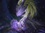  2018 blonde_hair digital_media_(artwork) dragon female feral hair membranous_wings purple_eyes smile solo telleryspyro wings wyvern 