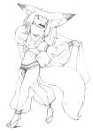  animal_humanoid armlet bandeau canine clothed clothing dipstick_ears dress exotic_dancer female flat_chested fluffy fluffy_tail footwear fox_humanoid greyscale hair hair_over_eye headdress humanoid jewelry long_hair mammal midrif monochrome pants sakifox sakitsune solo veil 