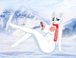  anthro anthrofied beverage big_breasts blue_eyes breasts coca-cola cocaine-leopard female mammal outside pinup polar_bear pose scarf snow solo ursine 