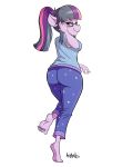  5_fingers 5_toes anthro anthrofied barefoot big_butt butt clothing cute feet female friendship_is_magic hair howsplendid humanoid_feet invalid_color looking_at_viewer looking_back my_little_pony purple_hair soles thick_thighs toes twilight_sparkle_(mlp) 