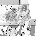  2girls ac_butsupa all_fours arms_behind_back bangs bare_shoulder blush breasts breasts_apart close-up closed_mouth collarbone creatures_(company) downblouse face-to-face floor flower freckles futon game_freak greyscale grin hair_flower hair_ornament hair_tie hairband japanese_clothes kimono lantern large_breasts long_hair looking_at_viewer mao_(pokemon) medium_hair milf monochrome multiple_girls nintendo off_shoulder open_clothes open_kimono open_mouth paper_lantern pillow pokemon pokemon_(anime) pokemon_sm_(anime) ponytail sagging_breasts seiza sitting smile spread_legs suiren&#039;s_mother_(pokemon) sweatdrop swept_bangs teeth tissue_box tongue tongue_out trial_captain twintails white_pupils wide_sleeves yukata 