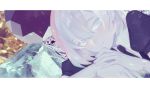  androgynous bad_id bad_pixiv_id colored_eyelashes crystal_hair diamond_(houseki_no_kuni) gem gem_uniform_(houseki_no_kuni) gloves highres houseki_no_kuni letterboxed looking_at_viewer necktie ramutaro_poi short_hair smile solo white_eyes white_hair 