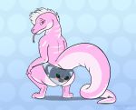  animate_inanimate anthro black_sclera blush boa_constrictor clothing forked_tongue green_eyes inanimate_transformation koolkat_(artist) lizard male panties reptile scalie simple_background snake tongue transformation underwear 