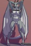  2018 4_toes abs anthro areola athletic big_breasts blitz_the_dragon bottomless breasts clothed clothing clothing_lift digitigrade dragon ear_fins eyelashes female fin grey_eyes grey_nipples grey_pussy grey_scales grey_tail grey_tongue hand_on_head horn large_wings ldr licking licking_lips long_tail looking_at_viewer membranous_wings mostly_nude muscular muscular_female nipples pose pussy raised_arm reptile scales scalie shirt shirt_lift shirt_up simple_background solo standing stripped tank_top toes tongue tongue_out white_scales wings 
