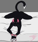  anthro bed butt cat claws feline female gauges green_eyes handcuffs invalid_tag looking_at_viewer lying mammal on_bed presenting shackles suggestive whiskers 