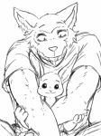  anthro beastars canine cute duo female hakiahki haru_(beastars) lagomorph legosi_(beastars) looking_at_viewer male mammal monochrome rabbit size_difference smile wolf 