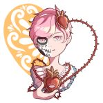  alternate_hairstyle dia_de_los_muertos facepaint hair_ornament hairband heart heart_hair_ornament komeiji_satori mefomefo mexican pink_eyes pink_hair portrait short_hair simple_background skull smile solo third_eye thorns touhou very_short_hair white_background 