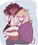  &lt;3 asriel_dreemurr blonde_hair blush boss_monster breasts caprine channydraws cleavage clothed clothing duo female floppy_ears goat grope hair horn human kissing male male/female mammal protagonist_(undertale) slightly_chubby surprise sweat thick_thighs undertale video_games 